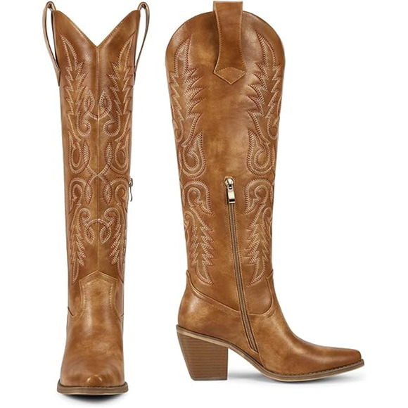 WETKISS Cowboy Boots Side Zipper Cowgirl Knee High Embroidered Knee High Size 10 - Picture 1 of 13